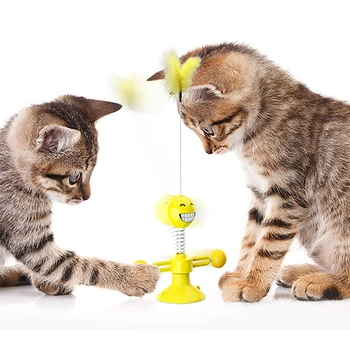 Cat Ball Игрушка Pet Ветряная мельница Дразнящая интерактивная игрушка Pet Supply Feather Bottom Sucker Pet Teaser Игрушечная палочка Интерактивные принадлежности