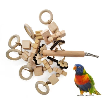 DONG Parrot Деревянная жевательная игрушка длиной 9 дюймов Натуральные блоки различной формы