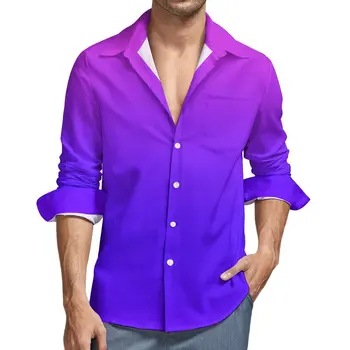 Gradient Galaxy Рубашка Осень Розовый Фиолетовый Синий Небо Повседневные рубашки Мужские винтажные блузки Длинные рукава Custom Y2K Одежда Плюс Размер