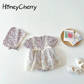 HoneyCherry Лето Девочка Цветочный Боди с короткими рукавами Одежда для новорожденных Одежда для девочек