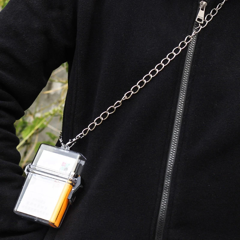 ins пластиковый прозрачный портсигар коробка с металлической цепью панк хип-хоп жесткая оболочка водонепроницаемый мобильный телефон для хранения сумки 73 * 30 мм