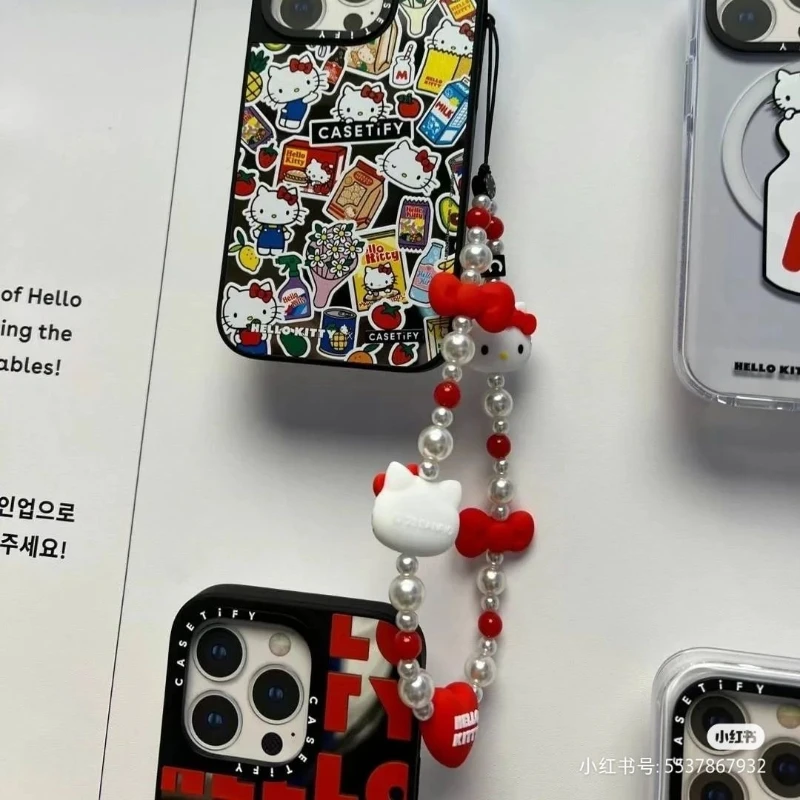 Kawaii Sanrio Аниме Hello Kitty Милая мультяшная цепочка сотового телефона Сладкий прекрасный чехол для мобильного телефона кулон девчачье сердце
