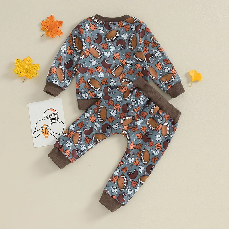 Louatui Малыш Мальчик 2 шт. Осенние наряды Регби Принт с длинным рукавом Толстовка с капюшоном Эластичные брюки