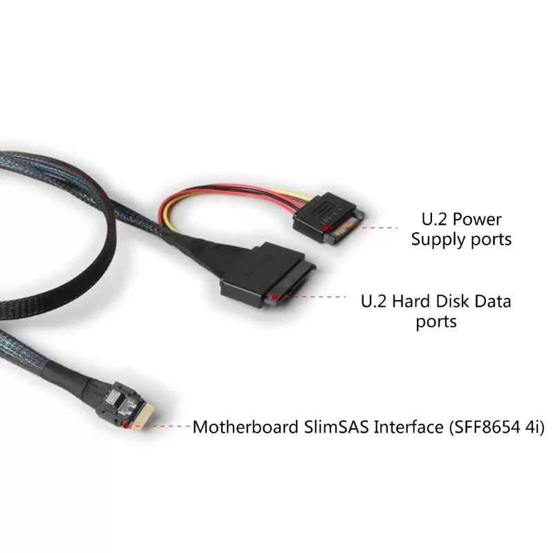 PCIE4.0 Переходной кабель SlimSAS SFF8654 4i на SFF8639 U.2 со шнуром питания
