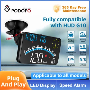 Podofo Цифровой спидометр Универсальный GPS Автомобильный HUD Проекционный дисплей Сигнализация превышения скорости MPH
