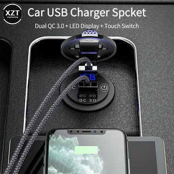 Quick Charge Dual USB QC3.0 Автомобильное зарядное устройство Розетка Зарядное устройство с цифровым дисплеем напряжения для 12 В / 24 В Автомобильный мотоцикл
