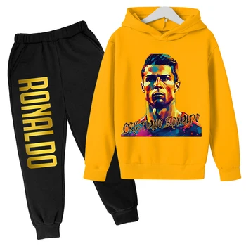 Ronaldo осенне-зимний детский спортивный костюм плюс бархатные леггинсы с капюшоном, комплект из 2 предметов, повседневная детская одежда