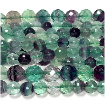 Veemake Натуральный зеленый, синий, фиолетовый, флюорит, круглые граненые свободные бусины 08099