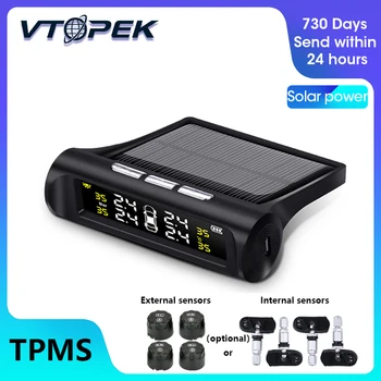 Vtopek Smart TPMS Автомобильная система контроля давления в шинах 4 датчика Предупреждение о давлении и температуре Солнечная энергия Беспроводное соединение