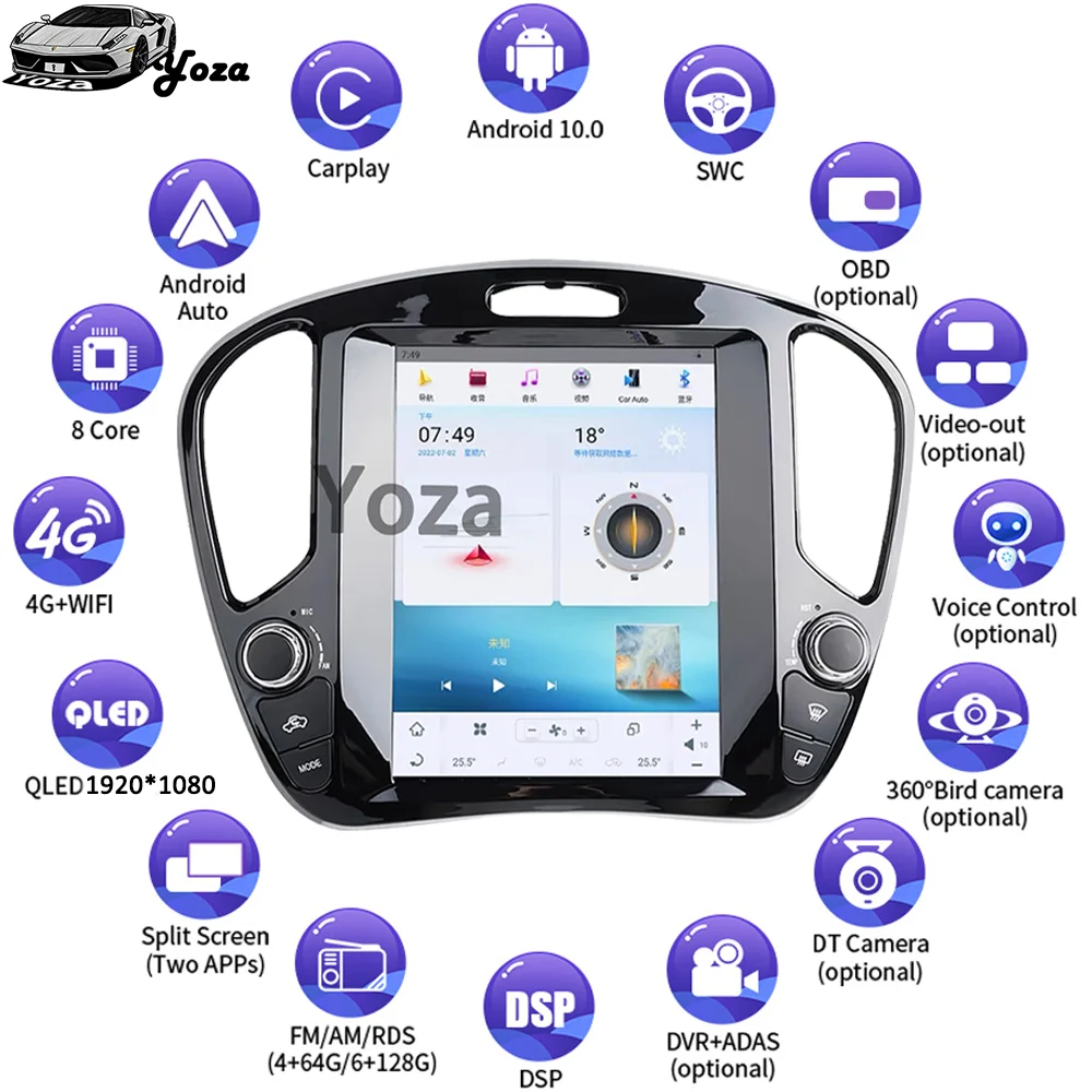 Yoza Carplay Автомагнитола для Nissan JUKE Infiniti ESQ 2010-2019 Android11 Tesla Style Qualcomm Мультимедийный плеер Навигация 4G GPS