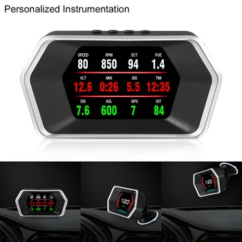  Авто Электронный RPM KM/H MPH Автомобильный HUD Проекционный дисплей OBD2 + GPS Двухрежимный Температура воды Превышение скорости Напряжение Охранная сигнализация