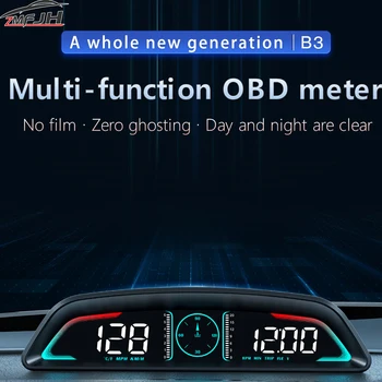 Автомобильный OBD для HUD B3 Проекционный дисплей Цифровой спидометр Превышение скорости Будильник Обороты Напряжение Температура воды Многофункциональный дисплей