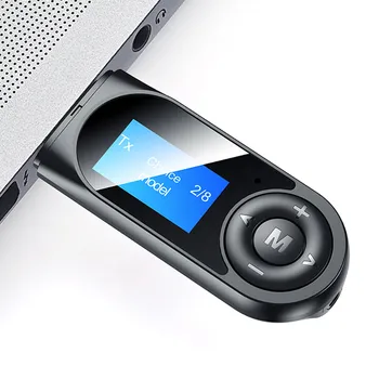 Автомобильный адаптер Bluetooth 5.0 Беспроводной аудиопередатчик Приемник 3.5 AUX USB Dongle Громкая связь Звонок с ЖК-дисплеем для ПК Телефон