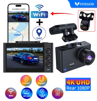 Автомобильный видеорегистратор Видеорегистратор 4K HD1080P WiFi GPS APP Двойной объектив Приборная панель Камера Циклическая запись Ночное видение G-сенсор Обнаружение движения