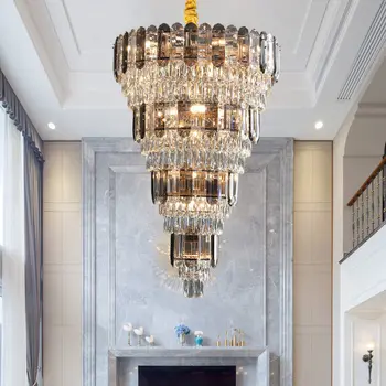 Большая люстра двухуровневого здания Роскошная постмодернистская лампа для гостиной Хрустальная лампа здания виллы Средний этаж Вращающийся