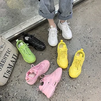 Весна 2023 г. Новая корейская версия поп-музыки Сетчатая обувь на шнуровке Повседневная спортивная обувь на толстой подошве Детская