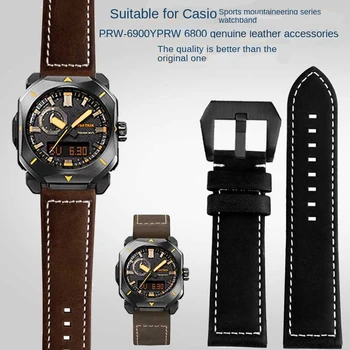  Высококачественный винтажный кожаный ремешок для часов 23 мм для мужского ремешка для часов Casio PRW-6900Y серии PRW6800 Ремешок Браслет Черный Коричневый