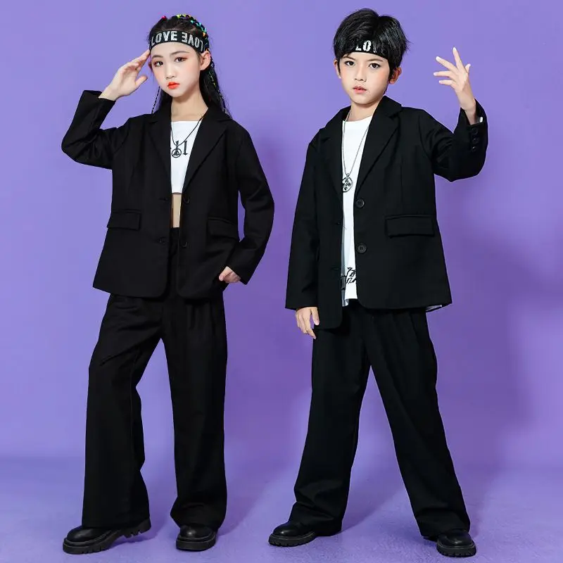 Детский костюм для уличных танцев Костюм для девочек Джаз Танцевальные наряды Подростковая одежда Мальчики Хип-хоп Танцевальное представление Сценический костюм
