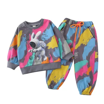 Детский мультяшный космический кролик набор одежды весна осень 2022 мальчики и девочки спортивные футболки брюки 2шт наряд детская повседневная одежда