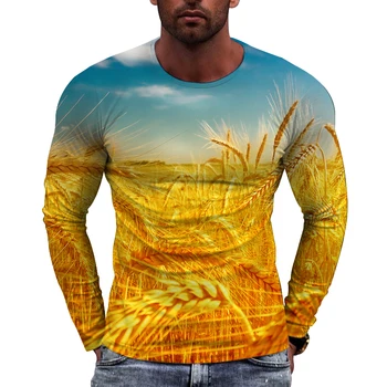 Досуг Осенний и Зимний сезоны Мода Европейский размер Мужская футболка с длинным рукавом Футболки с принтом Olas De Trigo Топы с круглым вырезом