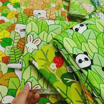 Зеленый тонкий холщ ткань хлопок цифровая печать мультфильм панда тигр кролик для шитья сумок DIY ручной работы