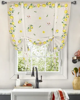  Идиллический летний фруктовый лимонный занавес для гостиной Кухня Завязка Короткие шторы Регулируемый стержень Карманные шторы