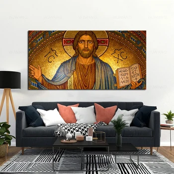Иисус Религиозные плакаты и принты Культовые настенные картины Картина Картина Холст Живопись Христианский домашний декор Фреска для украшения гостиной