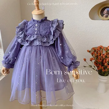 корейская версия фиолетовой детской одежды для девочек осеннее платье 2022 года Новая сетчатая юбка в иностранном стиле Платье детской принцессы