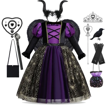 Костюм ведьмы Дети для девочек Призрак Готическое Черное Платье для девочки Карнавальная вечеринка Хэллоуин Принцесса Одежда