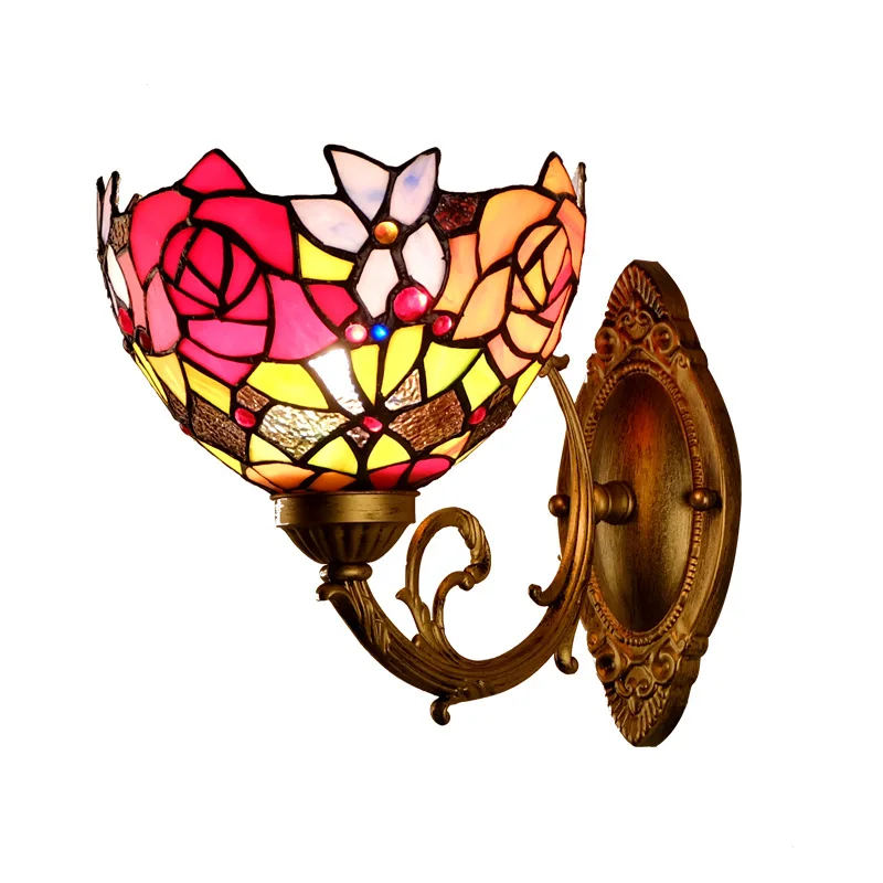 Красочный настенный светильник Tiffany Светодиодное бра для отеля Гостиная Спальня Винтажная бронзовая промышленная стеклянная крышка Настенное освещение