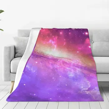 красочный фиолетовый фланелевый одеял Galaxy Качество теплого мягкого акварельного принта звезд Бросок Одеяло Спальня для путешествий Забавное покрывало