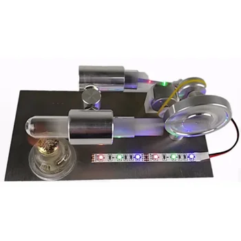Мини Двухцилиндровый двигатель Стирлинга с красочной светодиодной лампой Двигатель внешнего сгорания Микрогенератор Детский подарок на день рождения