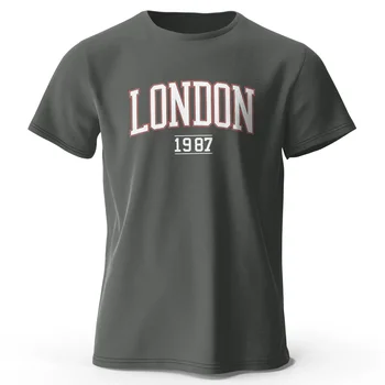  Мужская Лондон 1987 Винтажная футболка Спорт 100% хлопок Принт Оверсайз Футболки для мужчин Женская спортивная одежда Топы
