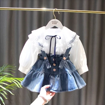 Набор детской одежды для девочек Весна и осень Новая мода Корейское издание Детская джинсовая юбка Рубашка из двух частей