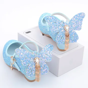 Новая детская кожаная обувь Мода с бахромой Узел бабочки Девушки Принцесса Обувь Повседневная Блестящая Детская Студенческая Танцевальная Обувь