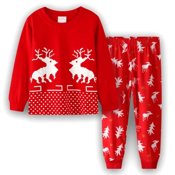 Новая осень Детская одежда для сна Детский Санта-Клаус Рождество Детская домашняя одежда Лось Ночное белье Полный рукав Хлопок Детские пижамы для девочек