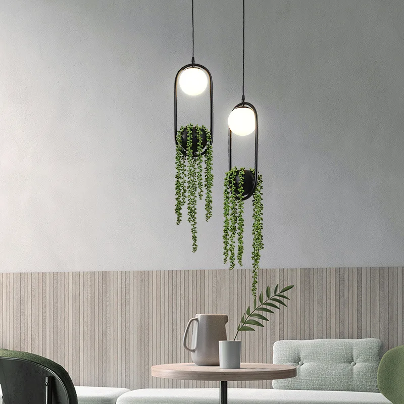  Новый скандинавский ретро завод подвесной светильник железо искусство креативная зеленая трава светодиодная лампа для столовой проход кафе украшения дома