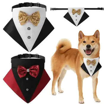 Ошейник для собак Элегантный свадебный ошейник-бандана для собак с бантом Регулируемый костюм для домашних животных для вечеринки Очаровательный треугольный нагрудник для домашних животных