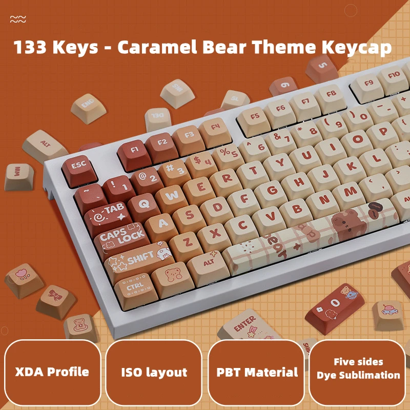 Полный набор колпачков для клавиш PBT Xda Profile English Keycaps 5-сторонний сублимационный краситель ISO Макет для механической клавиатуры Mx 64/68/78/84