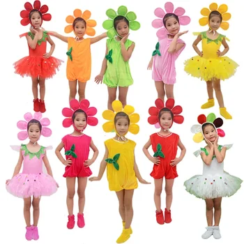 Прекрасный цветочный танцевальный костюм для детей Kndergarten Школьное представление Одежда Завод Косплей Одежда