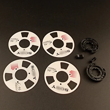Самодельная металлическая (алюминиевая) кассета для записи аудио кассеты (упаковка 4 катушки + 2 колеса)