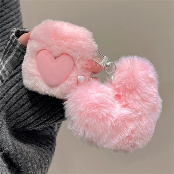  Симпатичный плюшевый 3D Love Heart Autumn And Winer Розовый наушник Защитная оболочка Мягкий чехол для Airpods 1 2 3 Pro 2 с подвесным чехлом