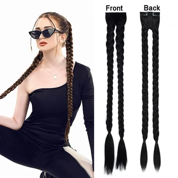  Синтетические длинные зажимы в плетеных косичках Наращивание волос 90 см Натуральный светлый хвост с косой с двумя зажимами в волосах для женщин