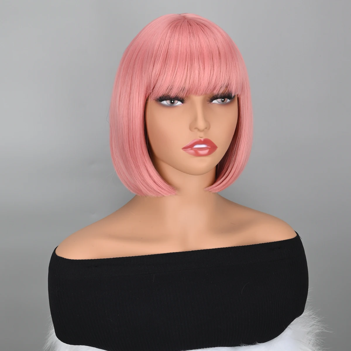 Синтетический короткий парик боб с челкой для дам Боб Парик Розовый парик для вечеринки Ежедневное использование Длина до плеч