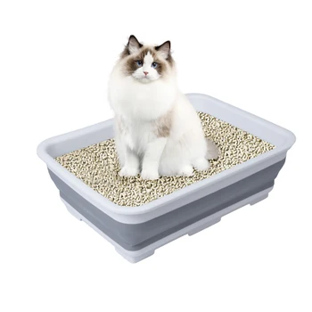  Складной открытый лоток для котят Портативный многоразовый лоток для кошачьего туалета для кошек среднего размера Товары для домашних животных