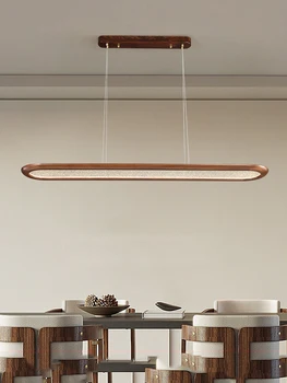  Современная деревянная потолочная люстра для украшения дома Светодиодная длинная подвесная лампа из черного ореха для столовой