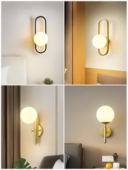 современный минималистичный светодиодный настенный светильник линия кольцо стеклянный шар настенные светильники прикроватная лампа гостиная спальня золотой настенный светильник бра стена