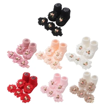 Стильные детские кружевные носки с цветами Набор повязок на голову для волос Элегантные носки для новорожденных Головные уборы