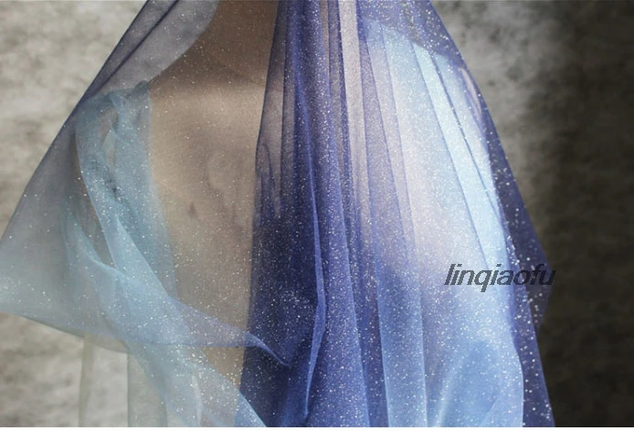 Темно-синяя градиентная звезда бронзирующая сетчатая ткань перспектива марлевая ткань платья Высококачественная свадебная платье кружевная ткань