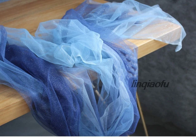 Темно-синяя градиентная звезда бронзирующая сетчатая ткань перспектива марлевая ткань платья Высококачественная свадебная платье кружевная ткань